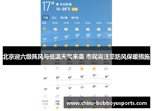 北京迎六级阵风与低温天气来袭 市民需注意防风保暖措施