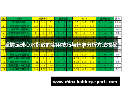 掌握足球心水指数的实用技巧与精准分析方法揭秘
